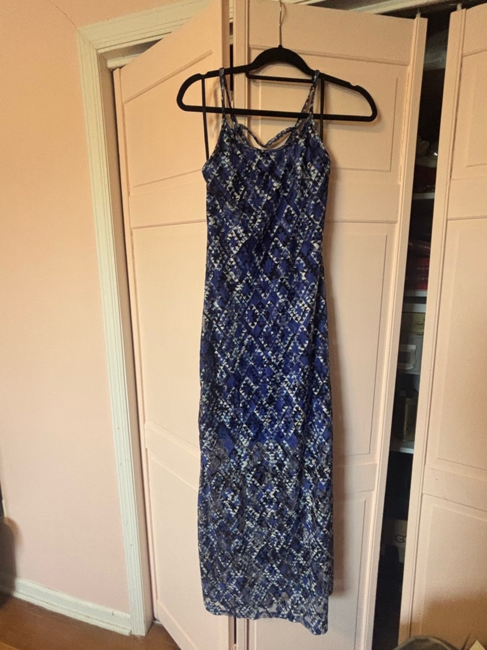 Blue Printed Spaghetti-Strap Maxi Dress